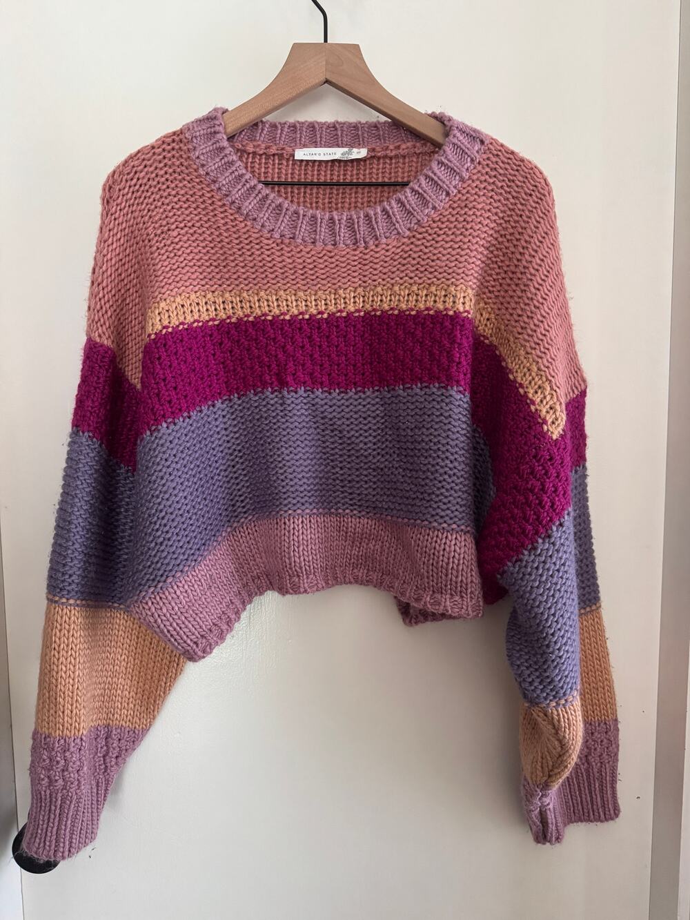 ALTAR'D STATE mauves Eliza Striped cropped chunky sweater - XXL